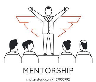 Vector Linear Concept Of Mentorship, Career Progress, Business People Training And Professional Consulting Service