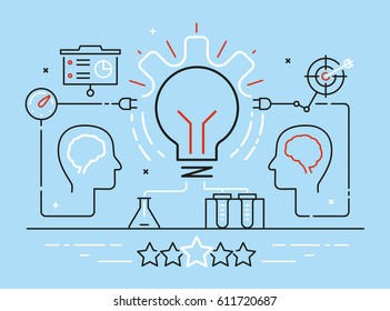 Vector linear concept related to business intelligence, analytical processing and statistical inference. Mono line infographics design elements