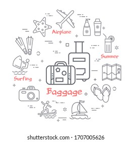 Vector linear concept of summer time with baggage icon