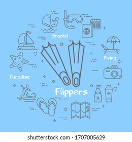 Vector linear concept of summer time with flippers icon