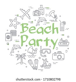 Vector linear concept of summertime concept - Beach Party