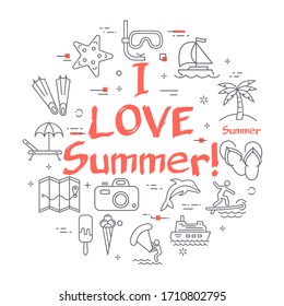 Vector linear concept of summertime concept - I Love Summer