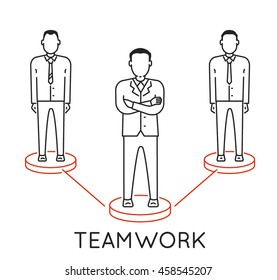 Vector Linear Concept of Teamwork, Leadership, Human Resources Management and Relationship