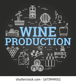 Vector linear concept of wine production on black