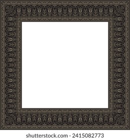 Vector linear contour black and gold square Turkish ornament. Ottoman rectangle, ring, frame. Muslim pattern for stained glass.