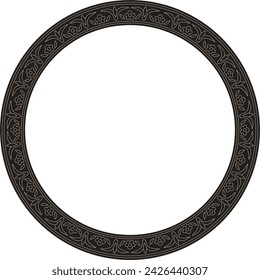 Vector linear contour black and gold round Turkish ornament. Ottoman circle, ring, frame. Muslim pattern for stained glass.