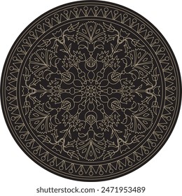 Vector linear contour black and gold round Turkish ornament. Ottoman circle, ring, frame. Muslim pattern for stained glass.