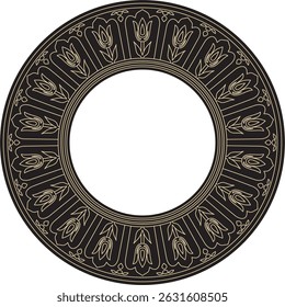 Vector linear contour black and gold round Turkish ornament. Ottoman circle, ring, frame. Muslim pattern for stained glass.
