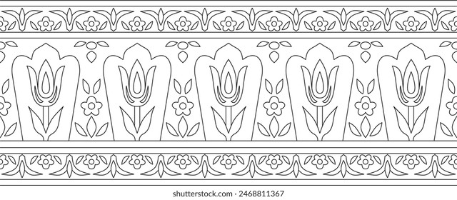 Vector linear contour seamless Turkish ornament. Ottoman rectangle, border, frame. Muslim pattern for stained glass.