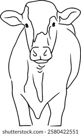 Vector linear cow icon that looks straight ahead