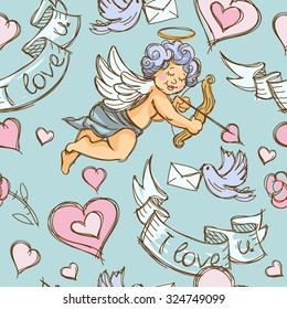 vector linear cupid love heart pattern