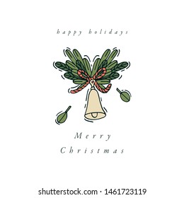 Vector linear design Christmas greetings elements on white background. Christmas tag with typography and colorful icon