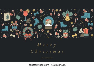 Vector linear design for Christmas greetings card colorful color. Typography and icon for Xmas background, banners or posters and other printables. Winter holidays design elements