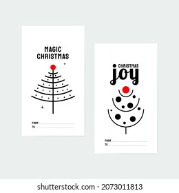 Vector linear design Christmas greetings elements on white background. Christmas tags with typography and icon vector illustration