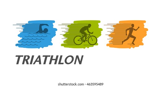 Vector linear design concept web banner for triathlon. Line creative style concept. Open path.