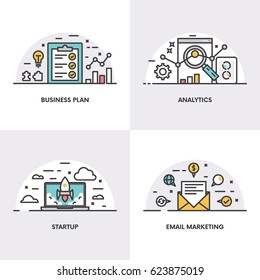 Vector Linear Design. Concepts And Icons For Business Plan, Analytics, Start Up And Email Marketing