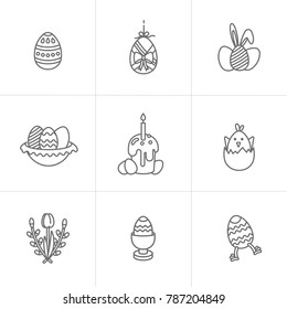 Vector linear design Easter greetings elements. Set of icon for Happy Easter cards, banners or posters and other printables. Spring holidays design elements