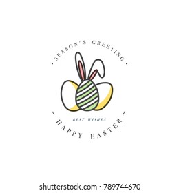 Vector linear design Easter greetings elements on white background. Typography ang icon for Happy Easter card, banners or posters and other printables. Spring holidays design elements