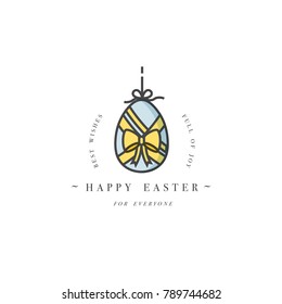Vector linear design Easter greetings elements on white background. Typography ang icon for Happy Easter card, banners or posters and other printables. Spring holidays design elements