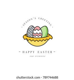 Vector linear design Easter greetings elements on white background. Typography ang icon for Happy Easter card, banners or posters and other printables. Spring holidays design elements
