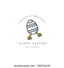 Vector linear design Easter greetings elements on white background. Typography ang icon for Happy Easter card, banners or posters and other printables. Spring holidays design elements