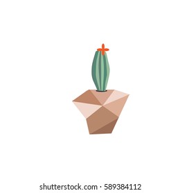Vector - linear design, potted cactus