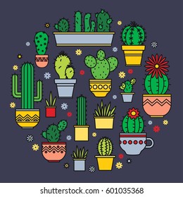 Vector linear design, potted cactus. elements of a corporate logo