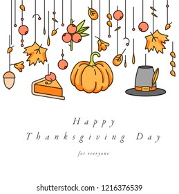 Vector linear design Thanksgiving day greetings card. Typography ang icon for autumn holiday background, banners or posters and other printables