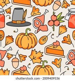 Vector linear design Thanksgiving day. Autumn seamless pattern