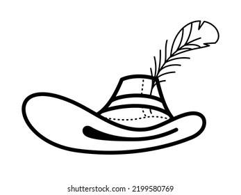 Vector linear doodle drawing - Hat with a feather.