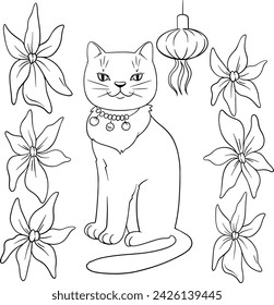 vector linear drawing cat chinese holiday