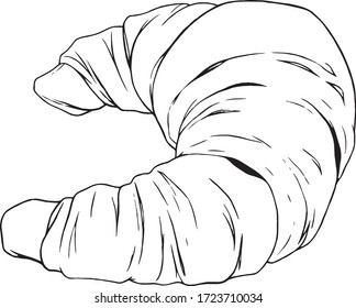 Vector linear drawing of a croissant on a white background