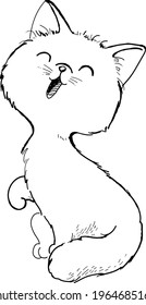 Vector linear drawing cute little cat domestic kitten pet