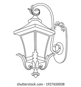 vector linear drawing of a street lamp, black outline on a white background