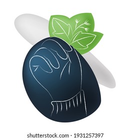 Ilustración de doodle dibujado lineal vectorial con fondo de color 3D. Se representa la rama de mano con hojas. Concepto de medicina a base de plantas, productos naturales orgánicos, botánica.