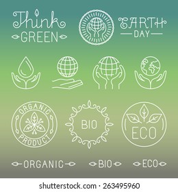 Vector linear ecology and organic badges and logos - set of icons and signs 
