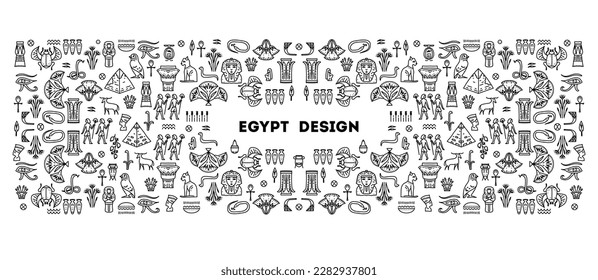 Vector linear Egipt cover template, decorative african border. Black and white art decoration shapes. Line style with space for text - geometric ethnic frame, luxury packaging, advertising, banner