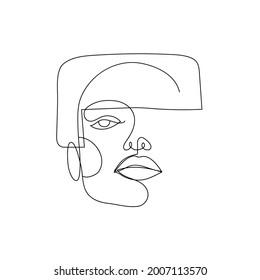 Vector linear face art, woman portrait Continuous line, fashion beauty concept, woman minimalist,  illustration pretty sexy. 60s style