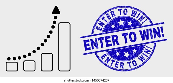 Vector linear fast growing trend icon and Enter to Win! seal stamp. Blue round textured seal stamp with Enter to Win! message. Black isolated fast growing trend icon in line style.