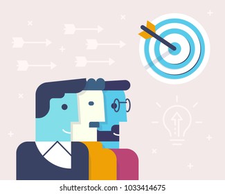Vector linear flat illustration related to business partnership, interaction, team work and team spirit. Solution and intention. Infographics illustration - part 3