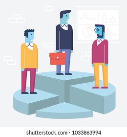 Vector linear flat illustration related to business partnership, interaction and shareholders. Infographics illustration