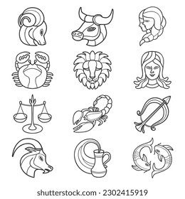 colección de signos de zodiaco plano lineal vectorial