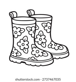 Vector linear floral rain boots