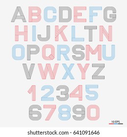 Vector linear font. 80's retro alphabet font. Simple and minimalist alphabet in mono line style. 