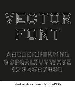 Vector linear font. 80's retro alphabet font.  Alphabet black and white lines. Vector illustration 10