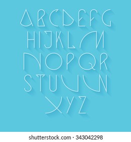 Vector linear font with shadow - simple alphabet in mono line style. Uppercase typography design elements.Thin line iconographic flat letters. English hipster modern font.