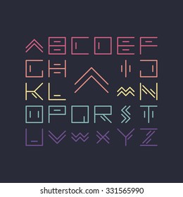 Vector linear font - simple alphabet in mono line style - typography design elements.Thin line iconographic flat letters. Hipster modern font.