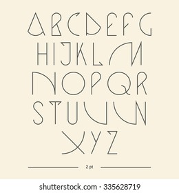 Vector linear font - simple alphabet in mono line style - typography design elements.Thin line iconographic flat letters. Hipster modern font. uppercase serif font. Web design elements.