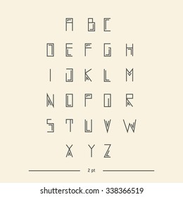 Vector linear font - simple alphabet in mono line style - typography design elements.Thin line iconographic flat letters. Hipster modern font. uppercase serif font. Web design elements.