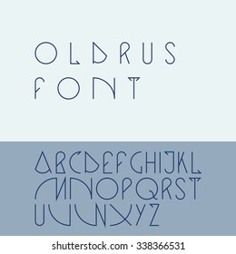 Vector linear font - simple alphabet in mono line style - typography design elements.Thin line iconographic flat letters. Hipster modern font. uppercase serif font. Web design elements.